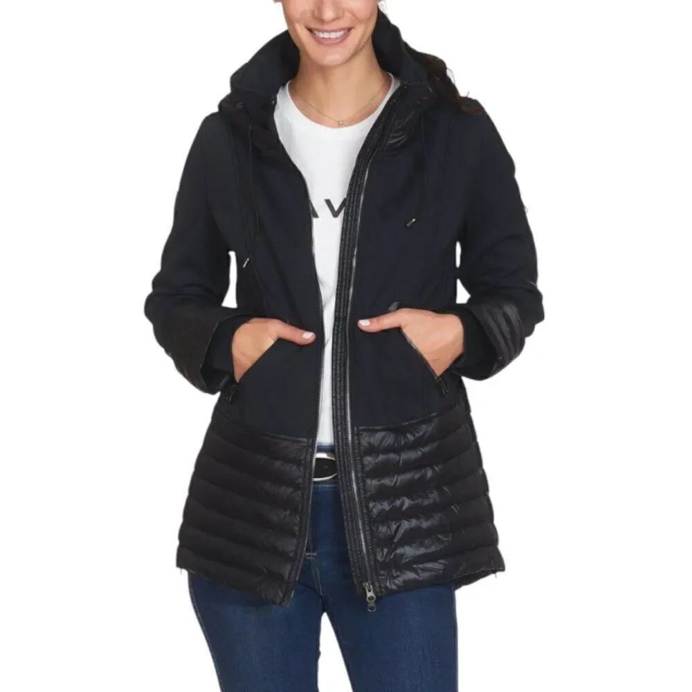 Goode Rider Ladies Medium Around Town Goose Down Coat Softshell Puffer Hooded
